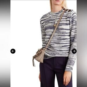 See By Chloe Button Embellished Space-Dyed Navy & Cream Knit Sweater Med